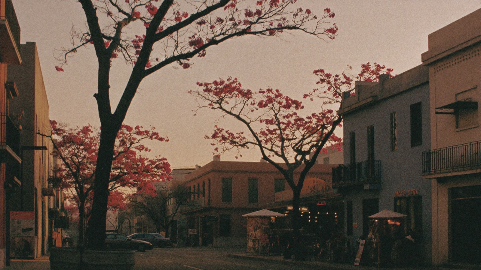 A street scene in Brazil at golden hour